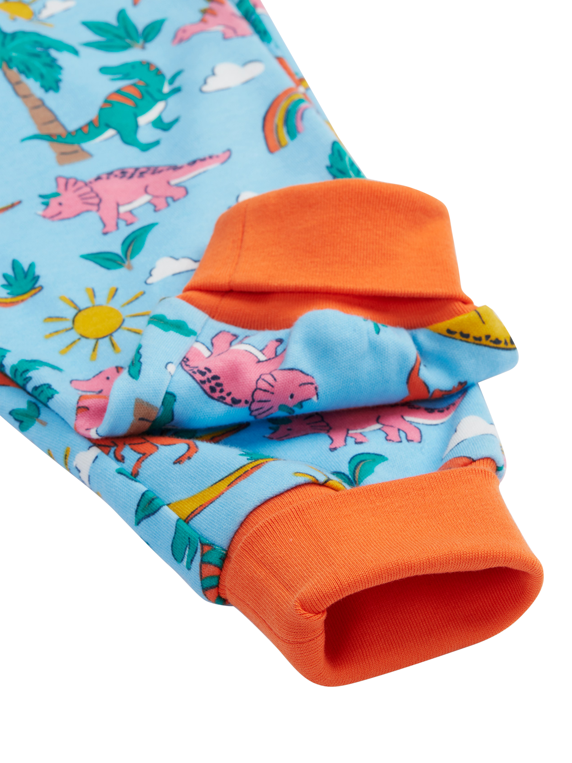 Product image 3 of 3, which shows Frugi Baby Parsnip Cotton Long Leg Dungarees, Bluebird Dinoland, 0-3 months