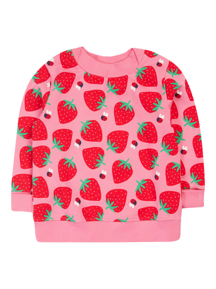 Frugi Kids' Easy On Strawberry Pure Organic Cotton Jumper, Pink/Red, Pink/Red