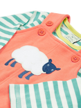 Frugi Kids' Cotton Fleece Sheep Dungaree and Bodysuit Set, Cantaloupe/Multi