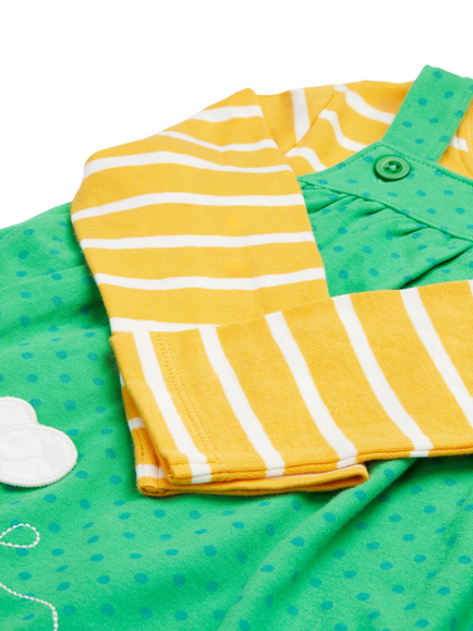 Frugi Baby Selma Organic Cotton Pinafore Dress & Bodysuit Set, Green/Multi - view 2, Green/Multi