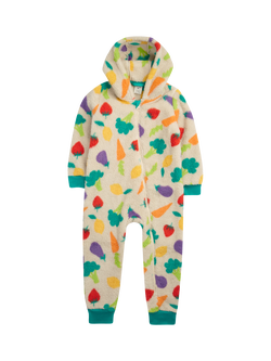 Frugi Kids' Ted Cotton Fleece Zipped Sleepsuit, Multi, Multi