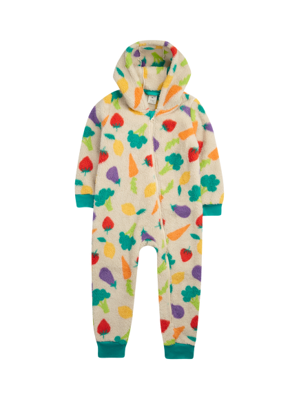 Frugi Kids' Ted Cotton Fleece Zipped Sleepsuit, Multi, Multi