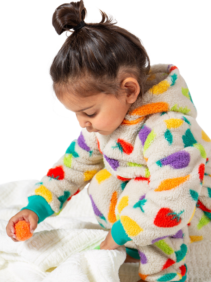 Frugi Kids' Ted Cotton Fleece Zipped Sleepsuit, Multi - view 2, Multi