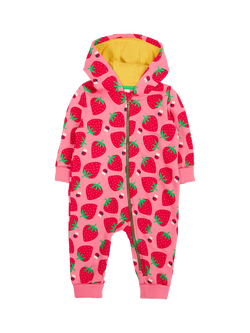 Frugi Baby Organic Cotton Strawberry Snuggle Suit, Pink, Pink