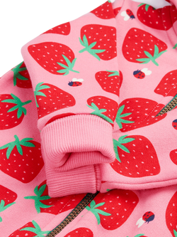Frugi Baby Organic Cotton Strawberry Snuggle Suit, Pink - view 2, Pink