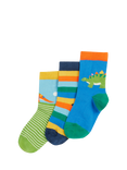 Frugi Kids' Cotton Blend Printed Socks, 3 Pack, Dino Multipack