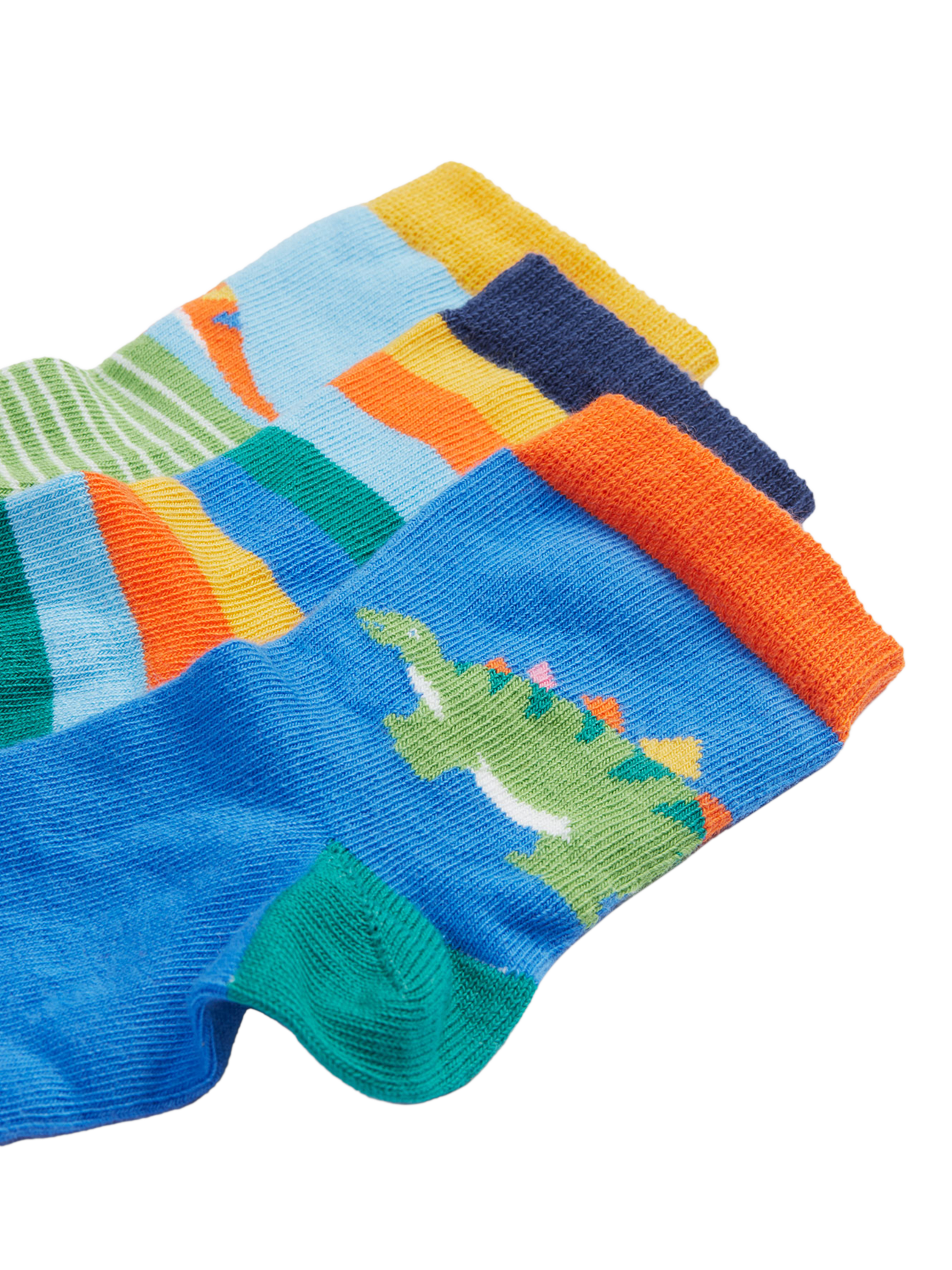 Product image 4 of 4, which shows Frugi Kids' Cotton Blend Printed Socks, 3 Pack, Dino Multipack, 0-6 months