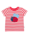 Frugi Baby Cotton Striped Easy On T-Shirt, Watermelon/Ladybird