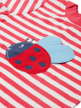 Frugi Baby Cotton Striped Easy On T-Shirt, Watermelon/Ladybird