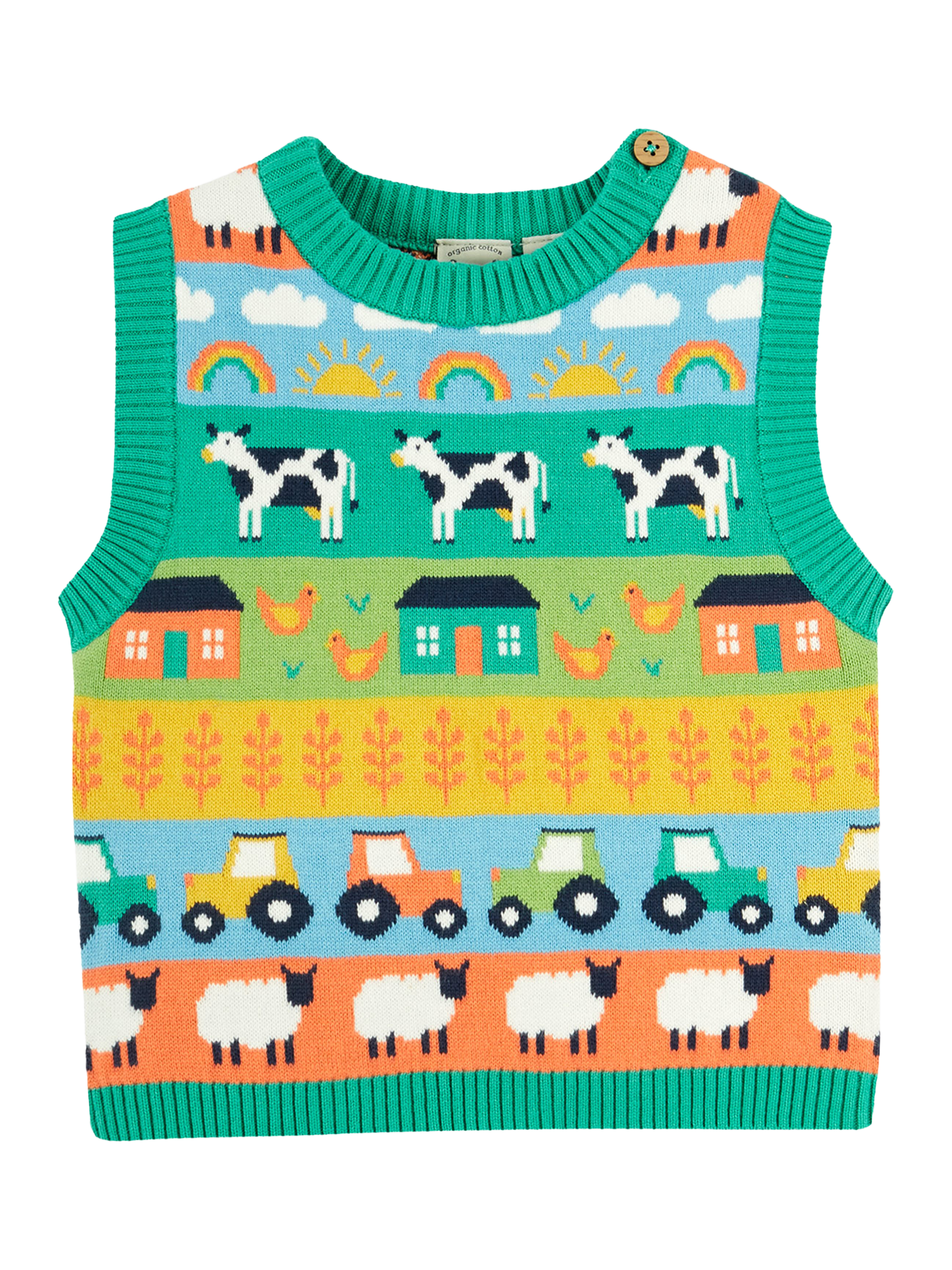 Frugi Kids' Tavi Organic Cotton Knitted Farm Life Tank Top, Multi