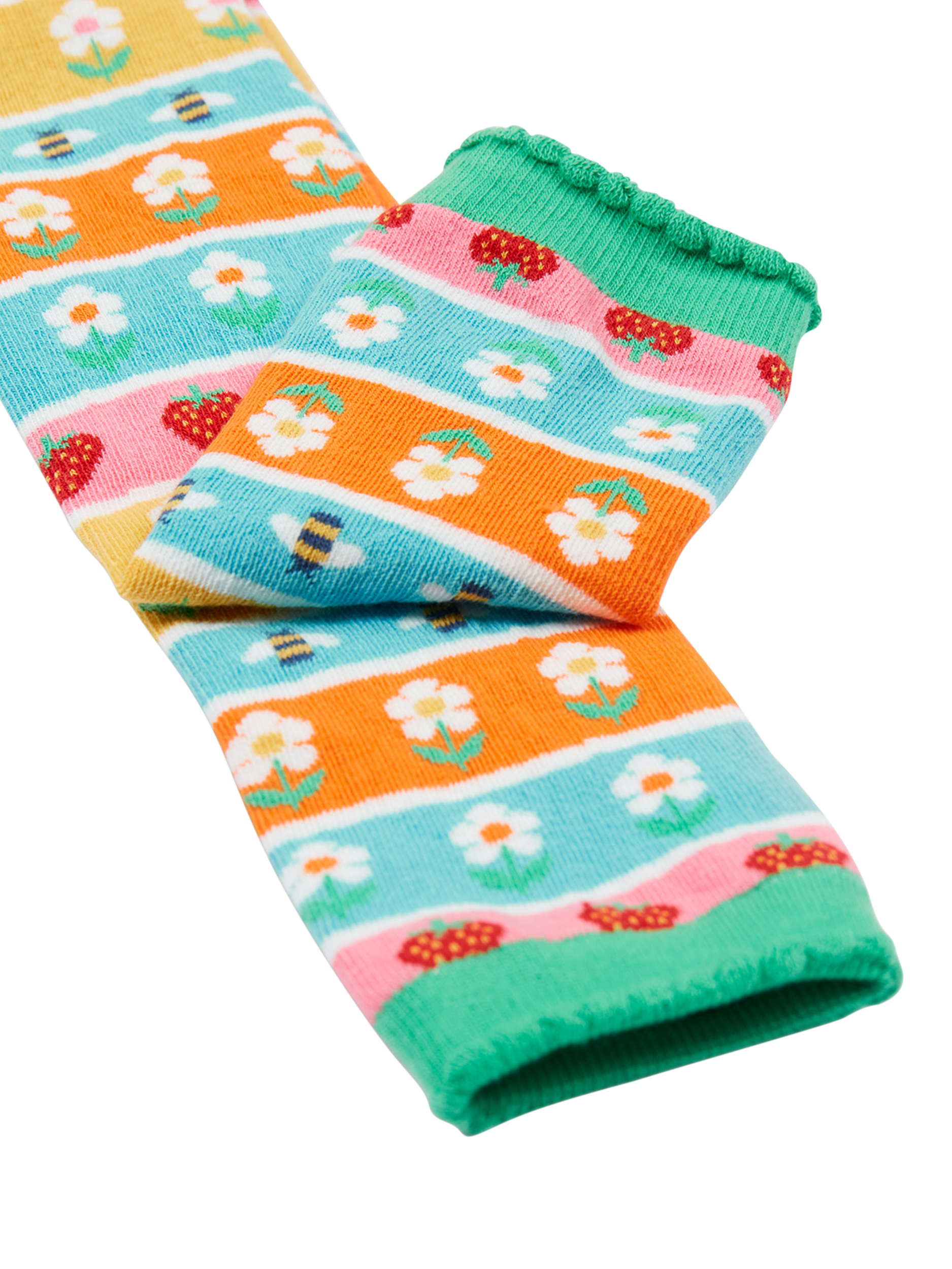 Product image 4 of 4, which shows Frugi Baby Daisy Ladybird Knitted Leggings, Daisy Fair Isle, 0-6 months