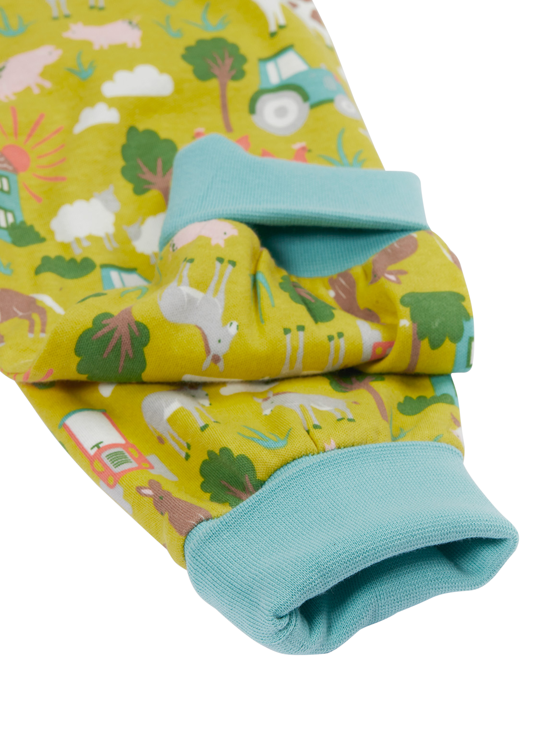 Product image 3 of 4, which shows Frugi Kids' Parsnip Cotton Printed Dungarees, Farm Life, 0-3 months