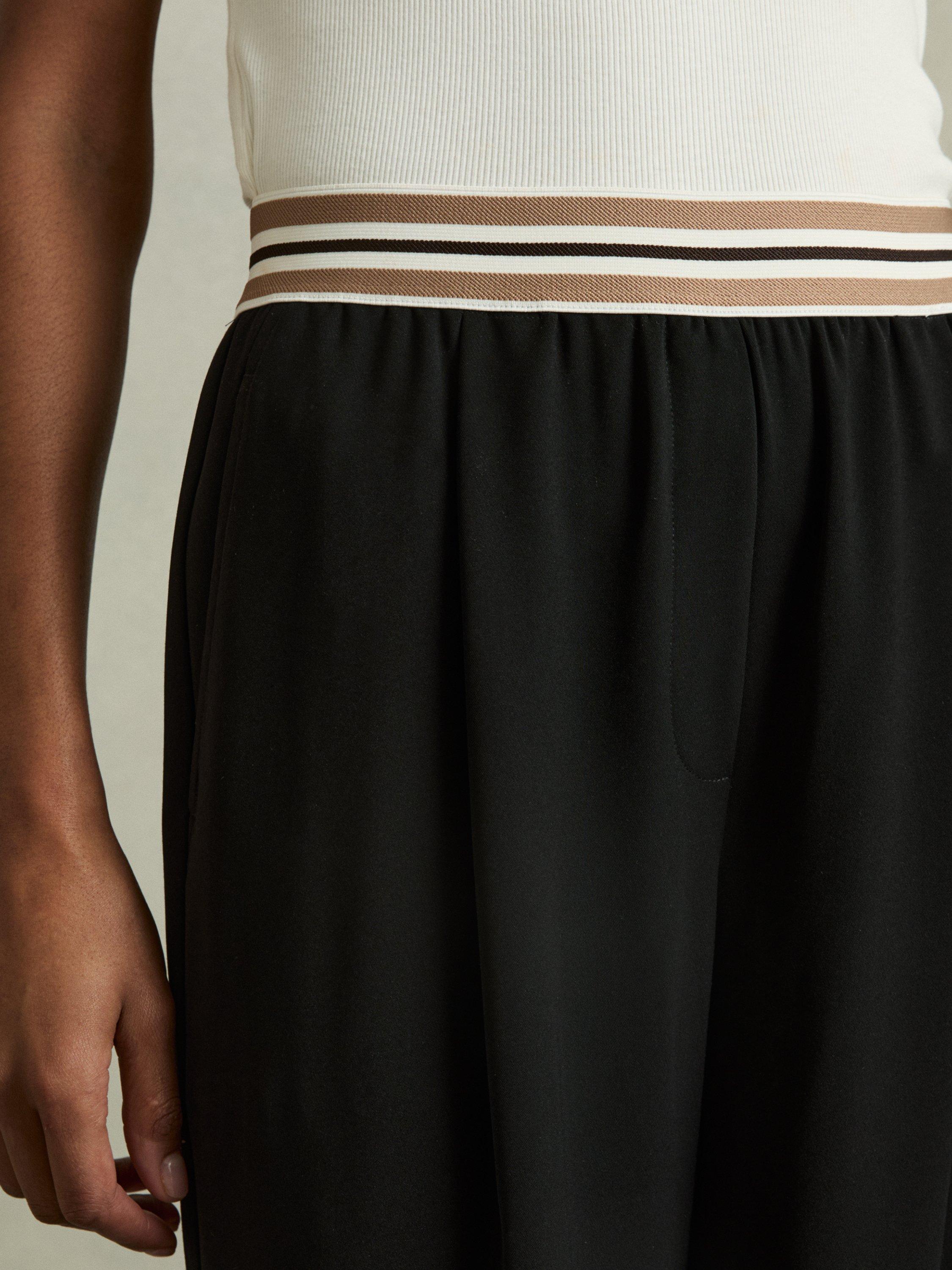 Product image 5 of 5, which shows Reiss Abs Stripe Waistband Wide Leg Trousers, Black, 6R