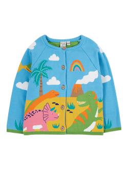 Frugi Kids' Reva Organic Cotton Dinosaur Cardigan, Multi, Multi