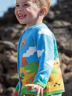 Frugi Kids' Reva Organic Cotton Dinosaur Cardigan, Multi - view 2, Multi