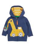 Frugi Kids' Carbis Cotton Fleece Zip Hoodie, Navy Blue/Multi