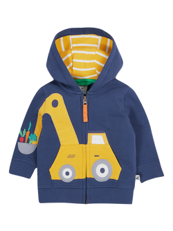 Frugi Kids' Carbis Cotton Fleece Zip Hoodie, Navy Blue/Multi, Navy Blue/Multi