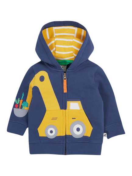 Frugi Kids' Carbis Cotton Fleece Zip Hoodie, Navy Blue/Multi, Navy Blue/Multi