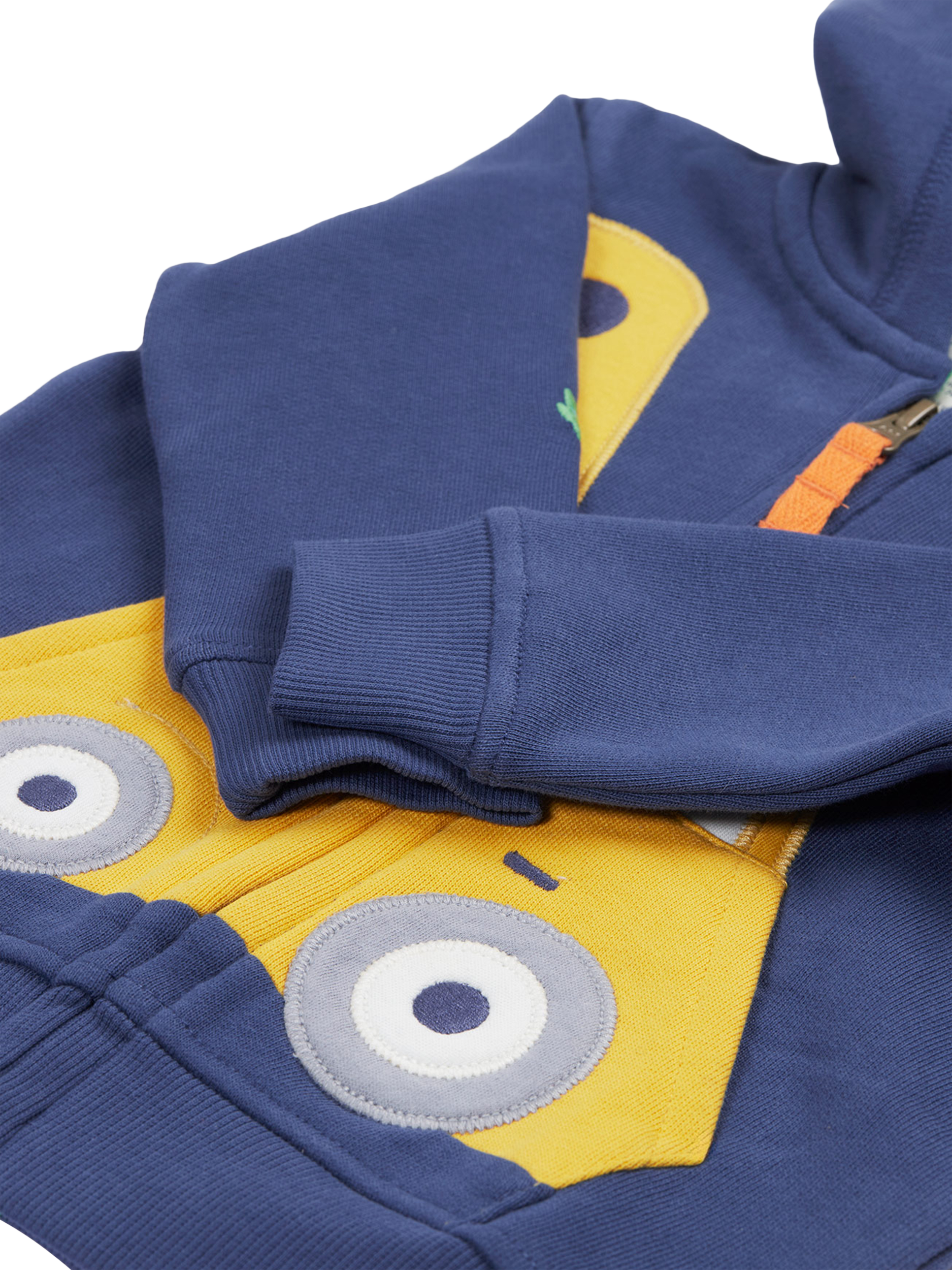 Product image 4 of 4, which shows Frugi Kids' Carbis Cotton Fleece Zip Hoodie, Navy Blue/Multi, 0-3 months
