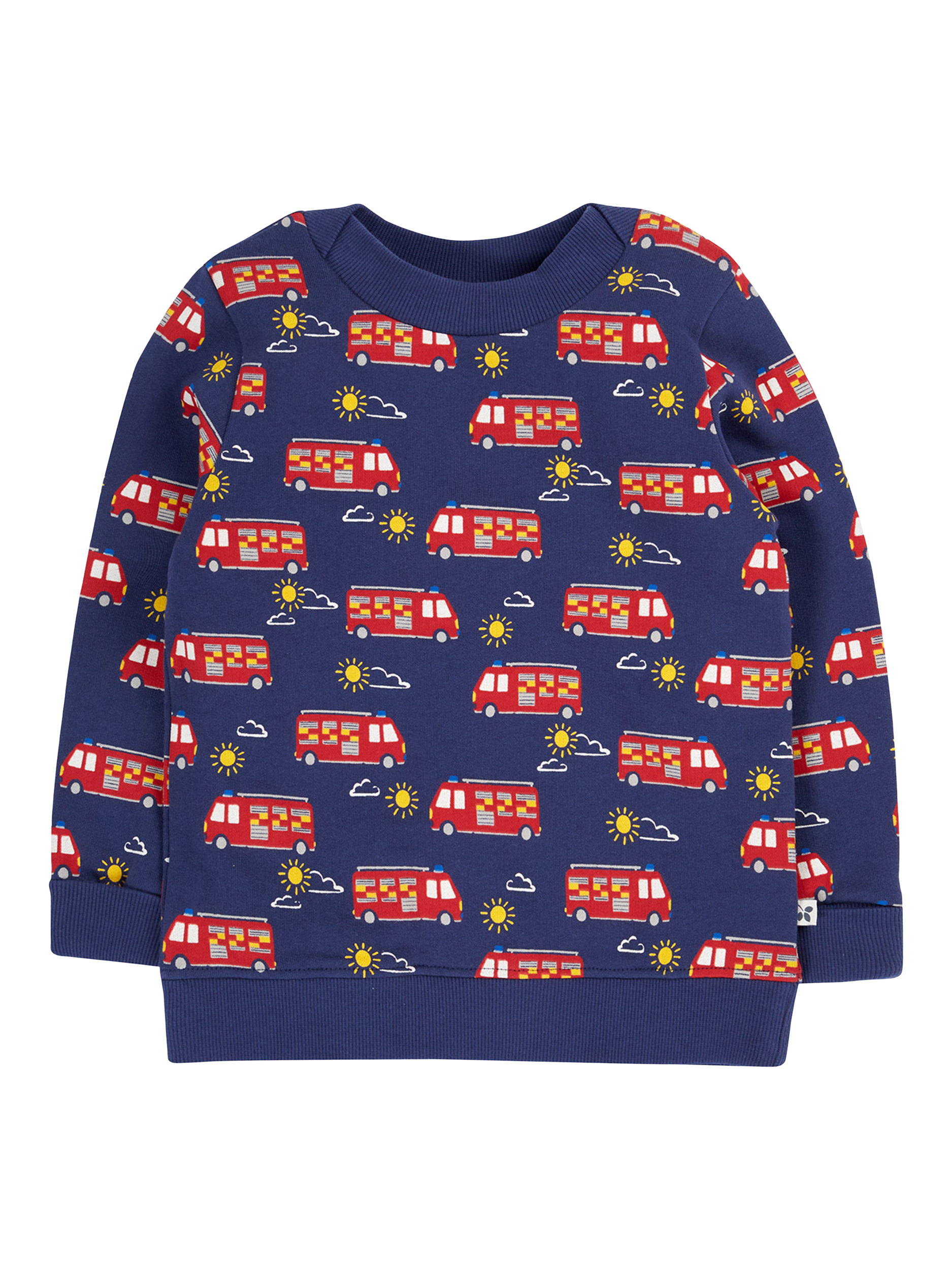Product image 1 of 4, which shows Frugi Kids' Cotton Fleece Easy On Sweatshirt, Fire Engine, 0-3 months
