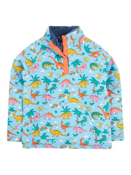 Frugi Kids' Snuggle Cotton Fleece Dinosaur Jumper, Multi, Multi