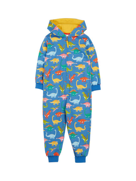 Frugi Kids' Organic Cotton Dinosaur Print Big Snuggle Suit, Cobalt, Cobalt