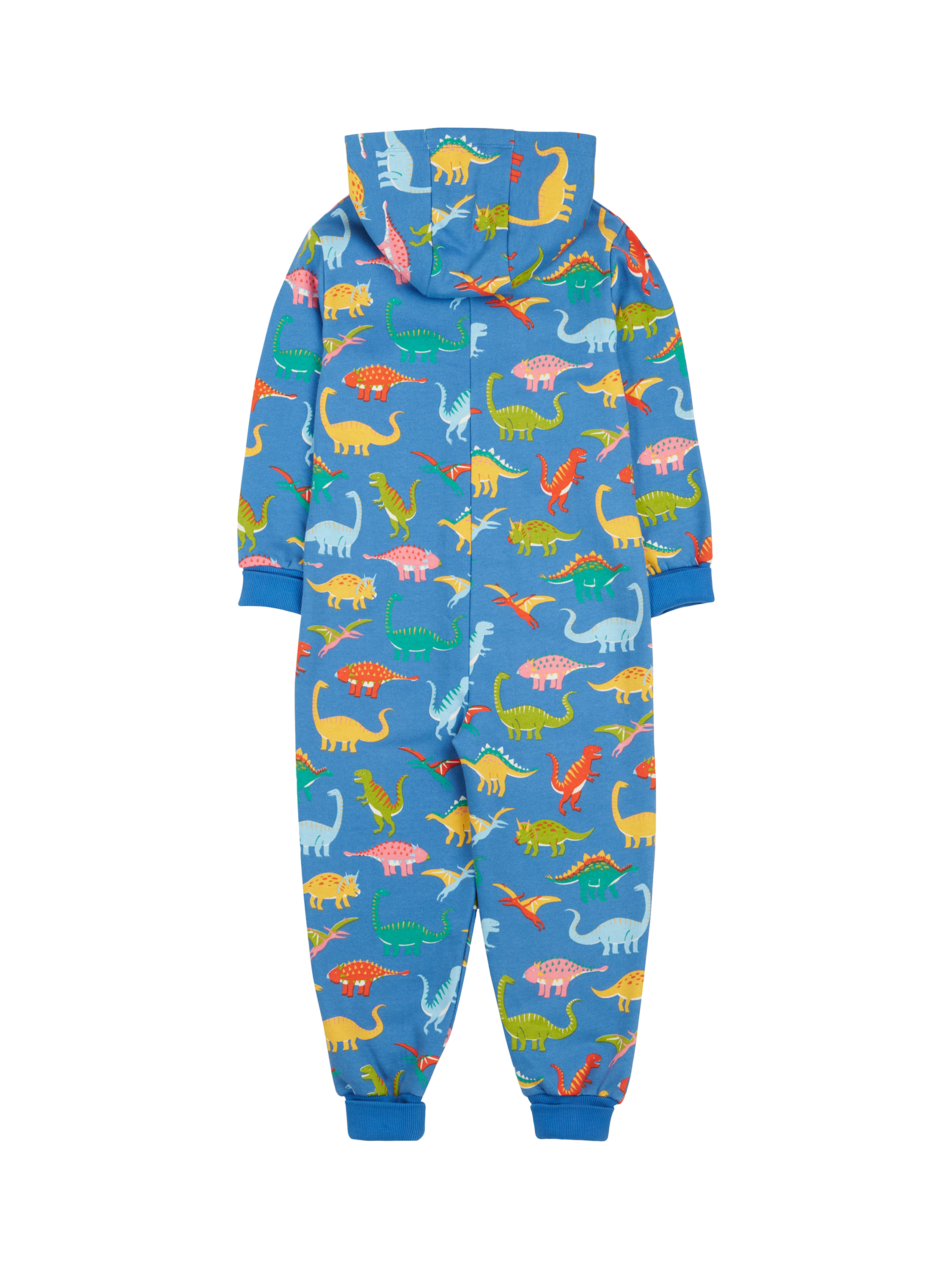 Product image 3 of 5, which shows Frugi Kids' Organic Cotton Dinosaur Print Big Snuggle Suit, Cobalt, 2-3 years