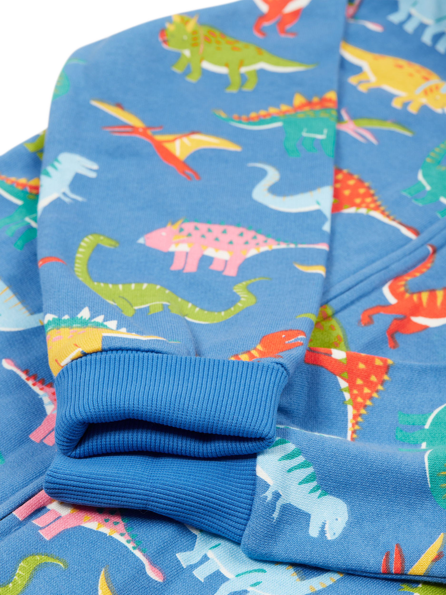 Product image 4 of 5, which shows Frugi Kids' Organic Cotton Dinosaur Print Big Snuggle Suit, Cobalt, 2-3 years