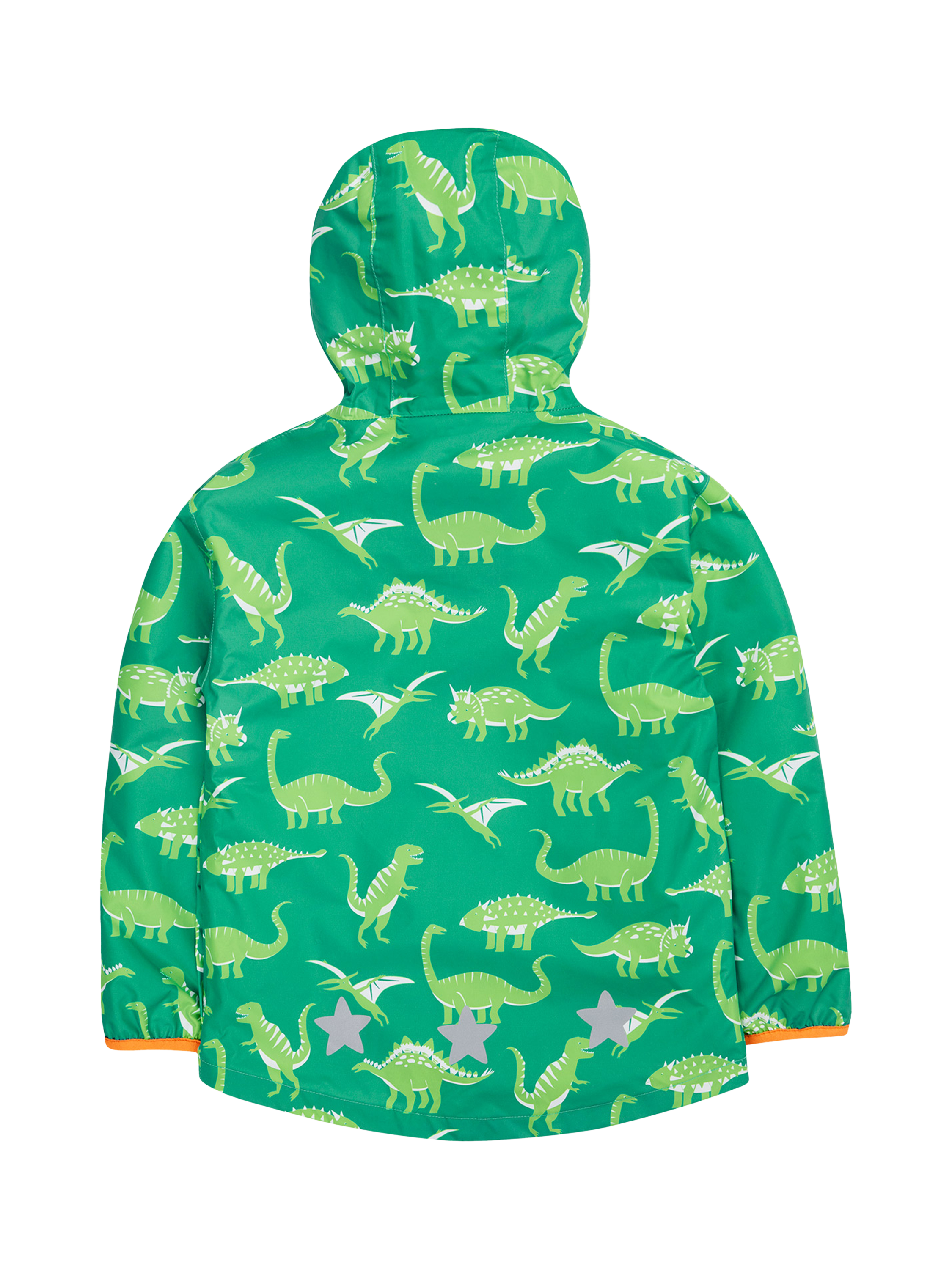 Product image 3 of 7, which shows Frugi Kids' Rain or Shine Dinosaur Waterproof Jacket, Green, 1-2 years