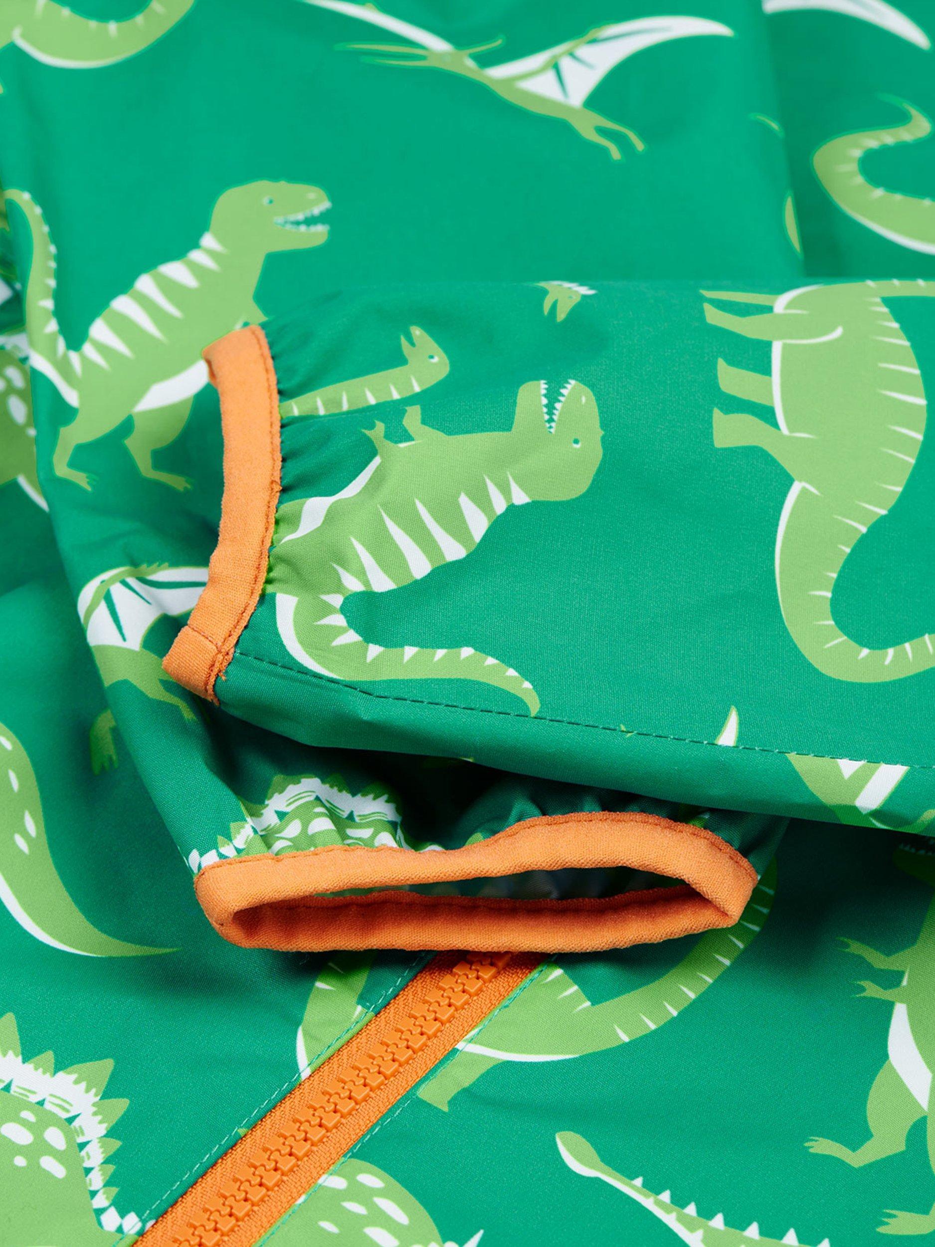 Product image 5 of 7, which shows Frugi Kids' Rain or Shine Dinosaur Waterproof Jacket, Green, 1-2 years