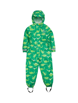 Frugi Kids' Rain or Shine Dinosaur Waterproof Rain Suit, Green, Green