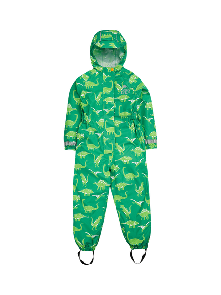 Frugi Kids' Rain or Shine Dinosaur Waterproof Rain Suit, Green, Green