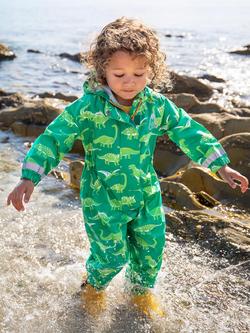 Frugi Kids' Rain or Shine Dinosaur Waterproof Rain Suit, Green - view 2, Green