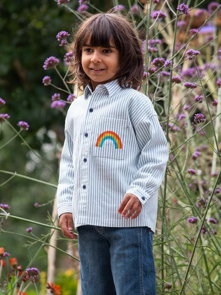 Frugi Baby Lerryn Organic Cotton Stripe Shacket, Blue - view 2, Blue