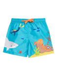 Frugi Kids' Polkerris Board Shorts, Tropical Sea/Diver