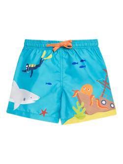 Frugi Kids' Polkerris Board Shorts, Tropical Sea/Diver, Tropical Sea/Diver