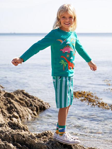 Frugi Kids' Stithian Organic Cotton Jersey Shorts, Blue - view 2, Blue