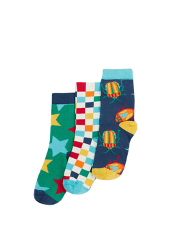 Frugi Kids' Rock My Bug Shape Socks, Pack of 3, Multi, Multi