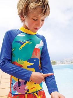 Frugi Kids' Sun Safe Dinosaur Long Sleeve Rash Vest, Blue - view 2, Blue