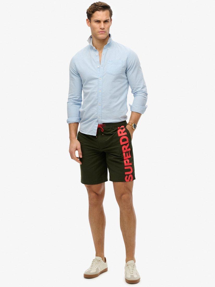 Product image 1 of 7, which shows Superdry Classic 19" Logo Board Shorts, Olive Green, S