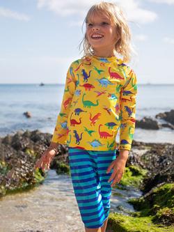 Frugi Kids' Sun Safe Dinosaur Stripe Long Sleeve Rash Vest & Shorts, Yellow/Blue - view 2, Yellow/Blue