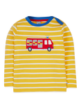 Frugi Kids' Orion Cotton Striped Applique Top, Bumblebee/Fireengine