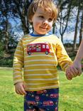 Frugi Kids' Orion Cotton Striped Applique Top, Bumblebee/Fireengine