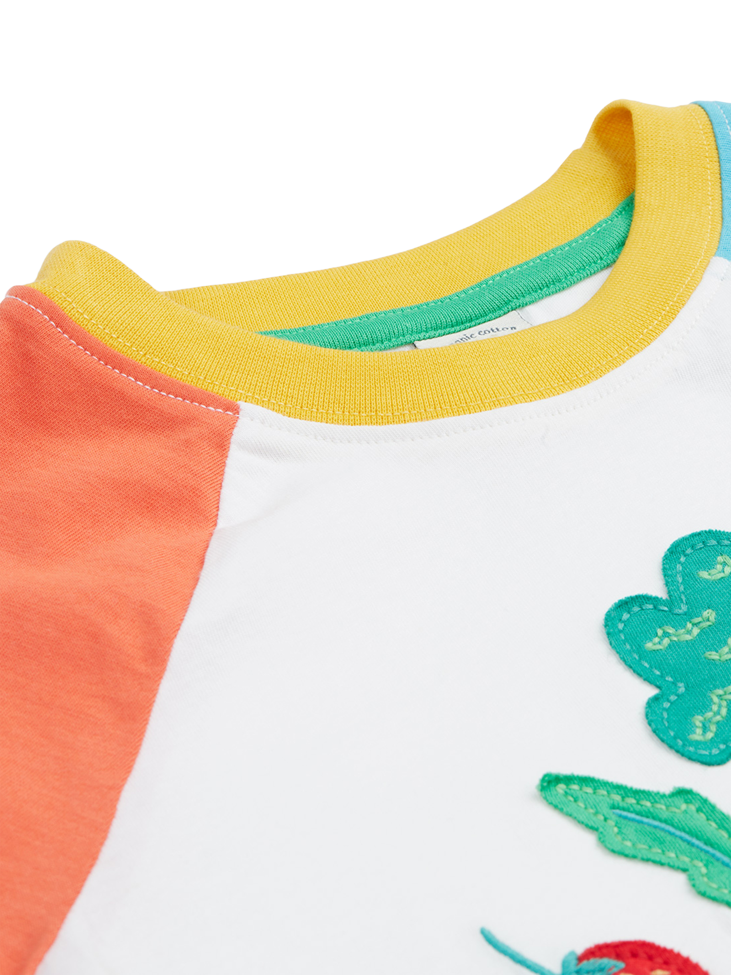 Product image 5 of 6, which shows Frugi Kids' Rafe Organic Cotton Vegetable Pals Raglan T-Shirt, Multi, 0-3 months