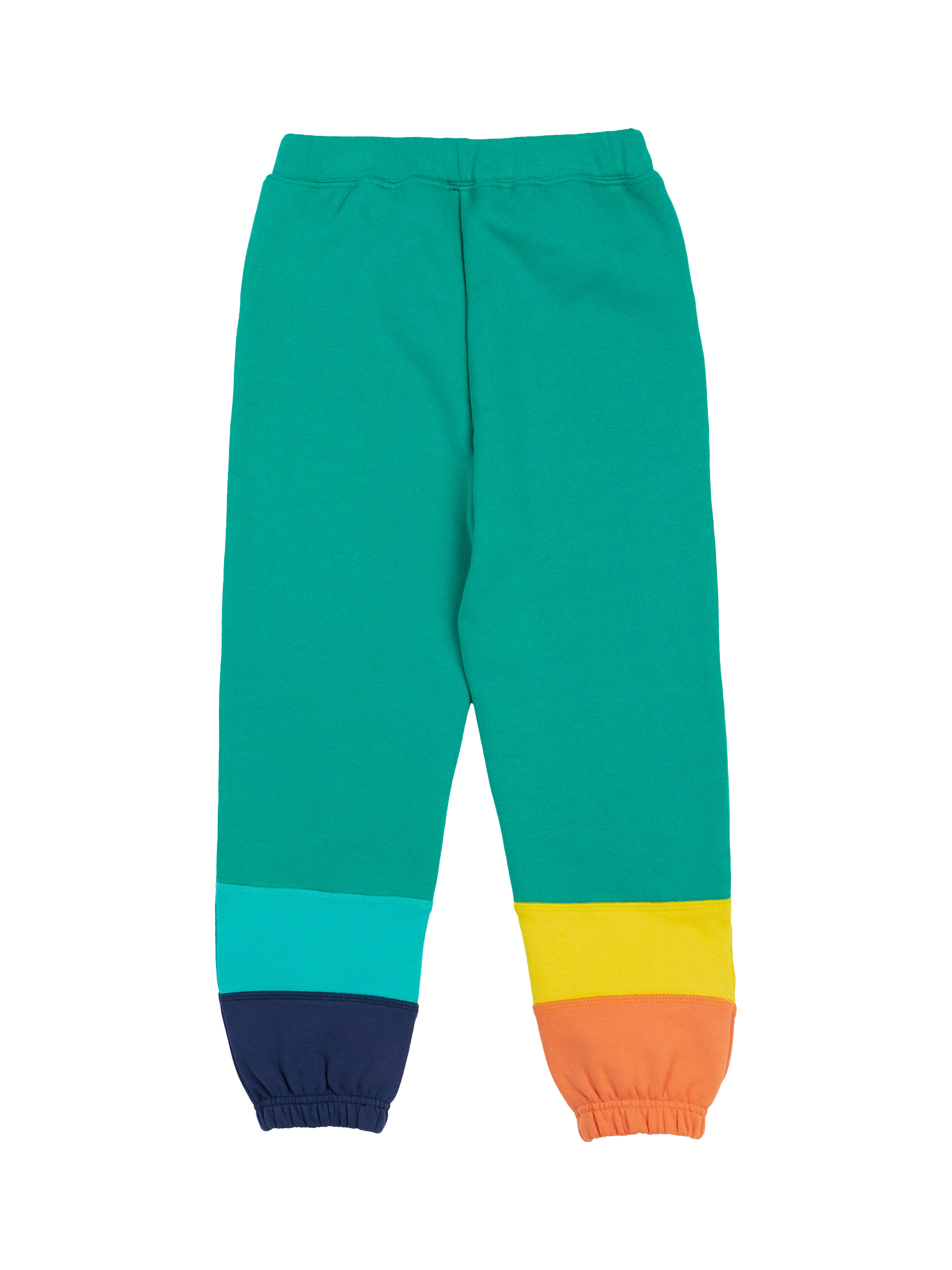 Product image 2 of 5, which shows Frugi Kids' Organic Cotton Colour Block Joggers, Iguana/Multi, 2-3 years