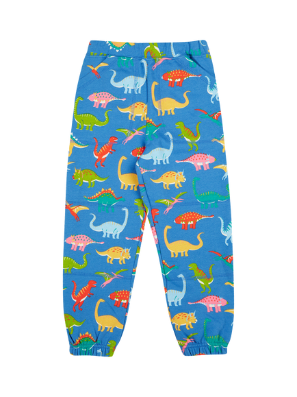 Frugi Kids' Malpas Organic Cotton Dinosaur Print Joggers, Cobalt, Cobalt