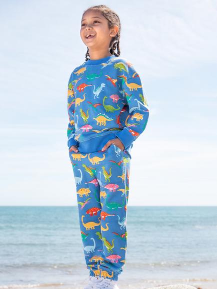 Frugi Kids' Malpas Organic Cotton Dinosaur Print Joggers, Cobalt - view 2, Cobalt