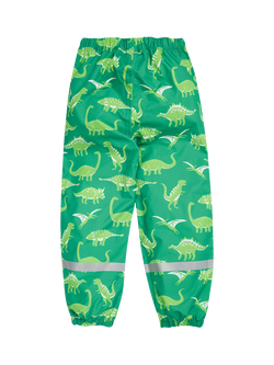 Frugi Kids' Rain or Shine Dinosaur Waterproof Trousers, Green - view 2, Green
