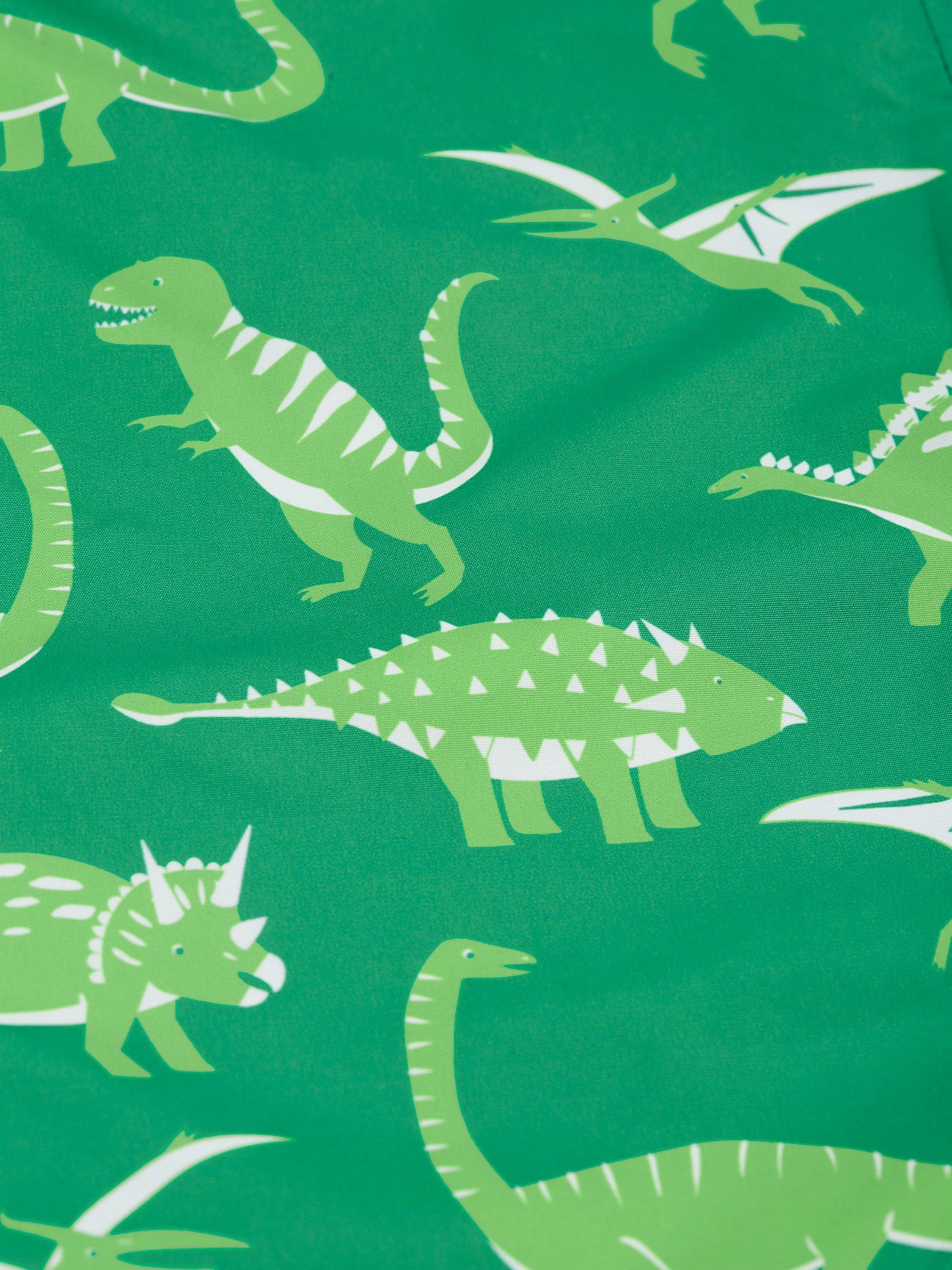 Product image 4 of 5, which shows Frugi Kids' Rain or Shine Dinosaur Waterproof Trousers, Green, 1-2 years