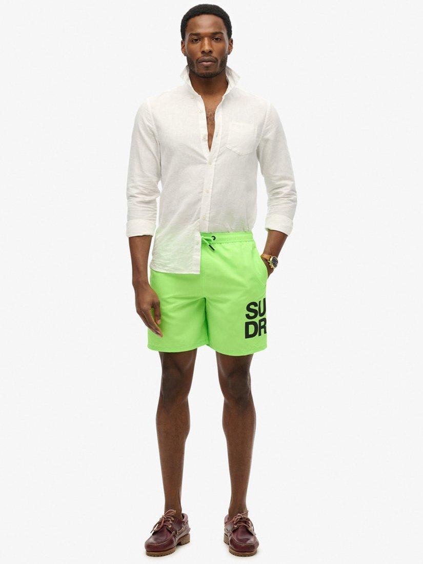 Product image 1 of 7, which shows Superdry Sportswear Logo 17" Swim Shorts, Neon Green, S